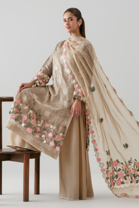 Premium Embroidered Chiffon Dress