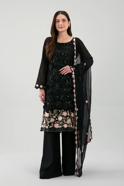 Premium Embroidered Chiffon Dress