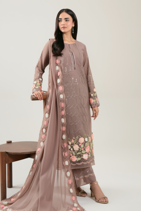 Premium Embroidered Chiffon Dress
