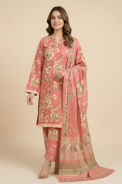 Model in Pink Floral Dress 3